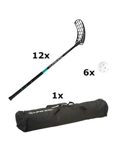 Unihoc Set Epic Composite 34 schwarz/türkis, 87cm, 12 Stöcke (9L/3R) + 6 Bälle + Gosse Stocktasche
