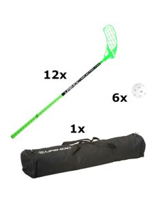 Unihoc Set Unity Selection 29 grün/schwarz, 96cm, 12 Stöcke (9L/3R) + 6 Bälle + Gosse Stocktasche